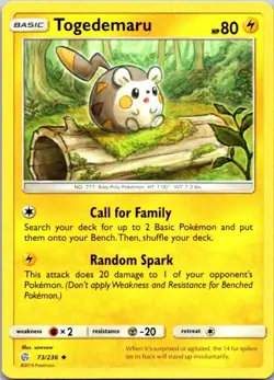 Togedemaru 73/236 Uncommon Pokemon Sun & Moon Cosmic Eclipse Mint - Image 1