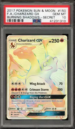 Pokemon Charizard GX Burning Shadows Secret Rare #150 PSA 10 Gem Mint - Image 1