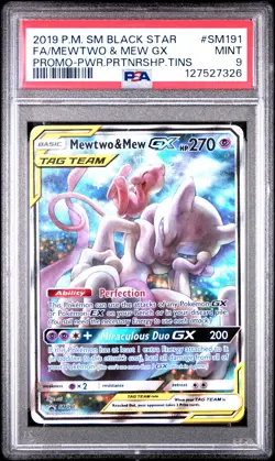 2019 POKEMON SM BLACK STAR PROMO #SM191 FULL ART/MEWTWO & MEW GX PSA 9 - Image 1