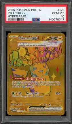 Pokemon Pikachu ex Prismatic Evolutions Hyper Rare #179 PSA 10 Gem Mint - Image 1