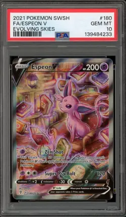 Pokemon Espeon V Evolving Skies Full Alt Art #180 PSA 10 Gem Mint - Image 1