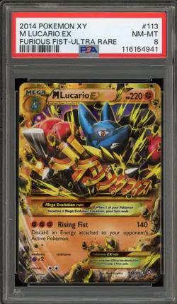 Pokemon M Lucario EX XY Furious Fists Holo Ultra Rare #113 PSA 8 - Image 1
