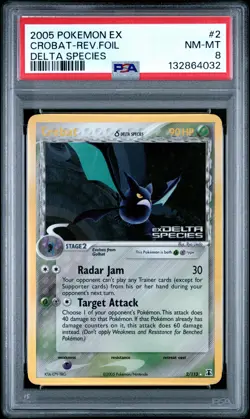 2005 POKEMON EX DELTA SPECIES #2 CROBAT-REVERSE FOIL PSA 8 - Image 1