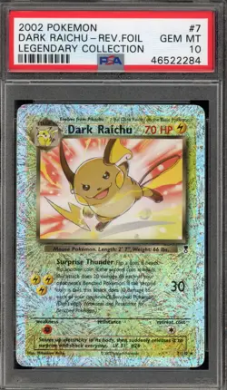 Pokemon Dark Raichu Legendary Coll. Reverse Holo Rare #7 PSA 10 Gem Mint - Image 1
