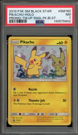 Pokemon Pikachu Team UP Blister Pk. Black Star Holo Promo SM162 PSA 7 - Image 1