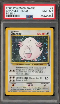 Pokemon Chansey Base Set 2 Holo Rare #3 PSA 8 - Image 1