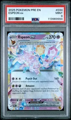 2025 Pokemon PRE EN Espeon ex Double Rare Extended Art #034 PSA 9 MINT - Image 1