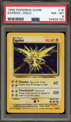 Pokemon Zapdos Base Set Unlimited Holo Rare #16 PSA 8 - Image 1