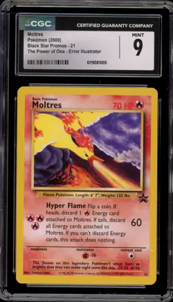 Pokemon Moltres The Power of One Black Star Promo #21 AOKI ERROR CGC 9 - Image 1