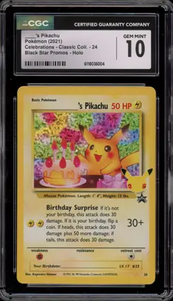 Pokemon Birthday Pikachu Celebrations Classic Coll. Promo #24 CGC 10 - Image 1