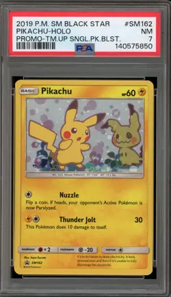 Pokemon Pikachu Team UP Blister Pk. Black Star Holo Promo SM162 PSA 7 - Image 1