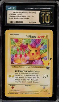 Pokemon Birthday Pikachu Celebrations Classic Coll. Promo #24 CGC 10 Pristine - Image 1