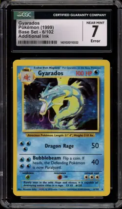 Pokemon Gyarados Base Set Holo Rare #6 ADDITIONAL INK ERROR CGC 7 - Image 1