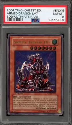 Yu-Gi-Oh! Armed Dragon LV7 1st Edition Ultimate Rare SOD-EN015 PSA 8 - Image 1