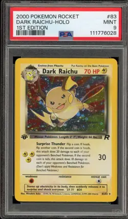 Pokemon Dark Raichu Team Rocket 1st Edition Holo Secret Rare #83 PSA 9 Mint - Image 1