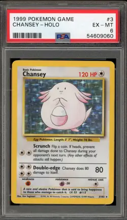 Pokemon Chansey Base Set Unlimited Holo Rare #3 PSA 6 - Image 1