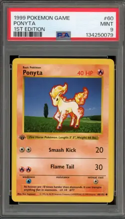Pokemon Ponyta Base Set Shadowless 1st Edition #60 PSA 9 Mint - Image 1