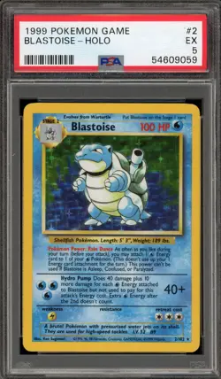 Pokemon Blastoise Base Set Unlimited Holo Rare #2 PSA 5 - Image 1