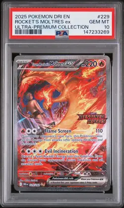 2025 POKEMON DRI EN-DESTINED RIVALS #229 TEAM ROCKET'S MOLTRES EX PSA 10 - Image 1