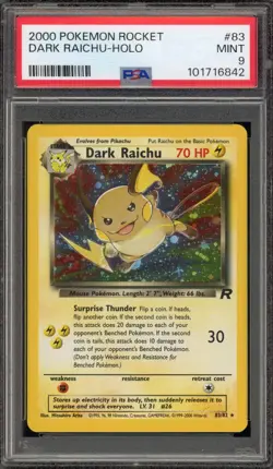Pokemon Dark Raichu Team Rocket Unlimited Holo Secret Rare #83 PSA 9 Mint - Image 1