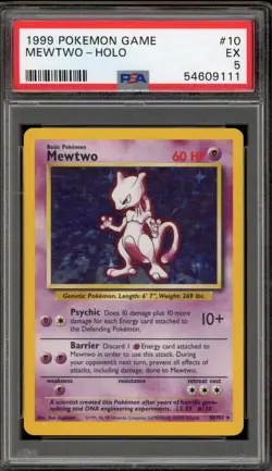 Pokemon Mewtwo Base Set Unlimited Holo Rare #10 PSA 5 - Image 1