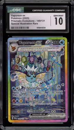 Pokemon Vaporeon ex Prismatic Evolutions Special Illustration Rare #149 CGC 10 - Image 1