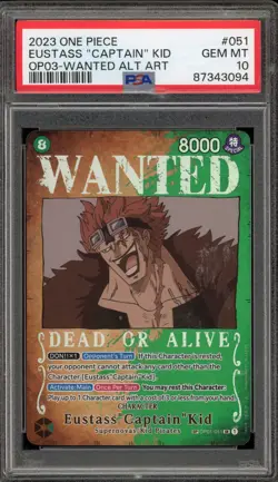 One Piece CCG Eustass"Captain"Kid Wanted Alternate Art OP01-051 PSA 10 Gem Mint - Image 1