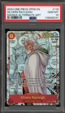 One Piece CCG Silvers Rayleigh Manga Alternate Art OP08-118 PSA 10 Gem Mint - Image 1