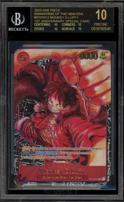 One Piece CCG Monkey.D.Luffy 1st Anniversary Special ST01-012 BGS 10 BLACK LABEL - Image 1