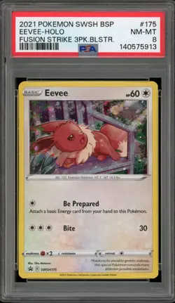 Pokemon Eevee Fusion Strike 3 Pk. Blister Black Star Holo Promo SWSH175 PSA 8 - Image 1