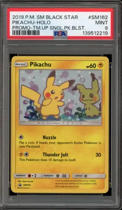 Pokemon Pikachu Team UP Blister Pk. Black Star Holo Promo SM162 PSA 9 Mint - Image 1