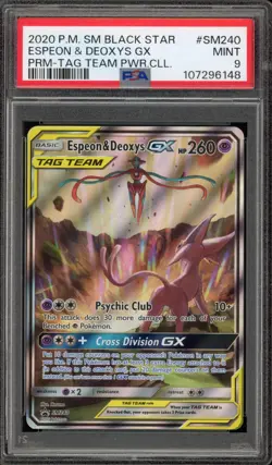 Pokemon Espeon & Deoxys GX Tag Team Powers Coll. Full Art Promo SM240 PSA 9 Mint - Image 1