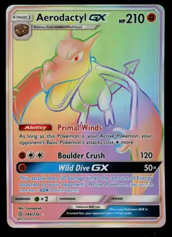 Pokemon Aerodactyl GX 244/236 Sun & Moon Unified Minds Rainbow Rare Near Mint - Image 1
