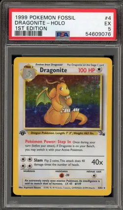 Pokemon Dragonite Fossil 1st Edition Holo Rare #4 PSA 5 - Image 1