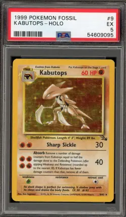 Pokemon Kabutops Fossil Unlimited Holo Rare #9 PSA 5 - Image 1