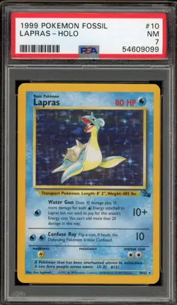 Pokemon Lapras Fossil Unlimited Holo Rare #10 PSA 7 - Image 1