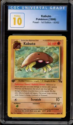 Pokemon Kabuto Fossil 1st Edition #50 CGC 10 Pristine - Image 1