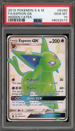 Pokemon Espeon GX Hidden Fates Full Art #SV60 PSA 10 Gem Mint - Image 1