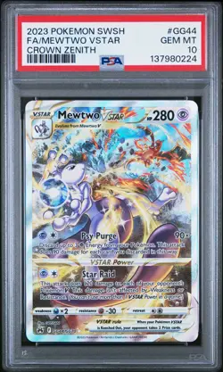 2023 POKEMON SWORD & SHIELD CROWN ZENITH #GG44 FULL ART/MEWTWO VSTAR PSA 10 - Image 1