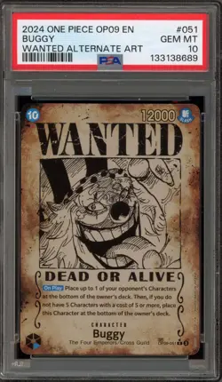 One Piece CCG Buggy Wanted Alternate Art OP09-051 PSA 10 Gem Mint - Image 1
