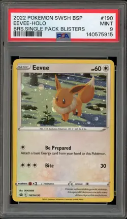 Pokemon Eevee Brilliant Stars Blister Pk. Black Star Holo Promo SWSH190 PSA 9 - Image 1