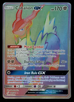 Pokemon Cobalion GX 189/181 Sun & Moon Team Up Rainbow Secret Rare Near Mint - Image 1