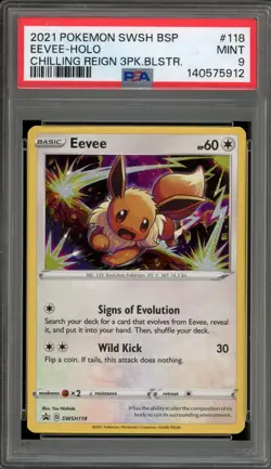 Pokemon Eevee Chilling Reign 3 Pk. Blister Black Star Holo Promo SWSH118 PSA 9 - Image 1