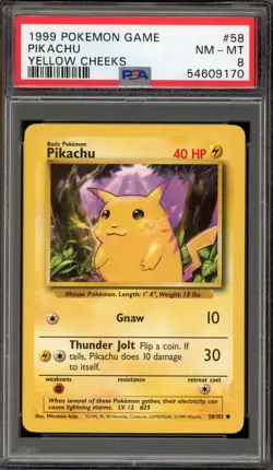 Pokemon Pikachu Base Set Unlimited Yellow Cheeks #58 PSA 8 - Image 1