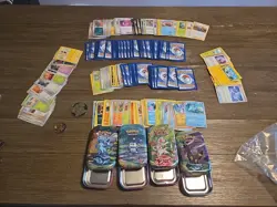 Pokemon Prismatic Evolutions Mini Tin Set HUGE LOT Of CARDS 4 Tins 2 Coins - Image 2