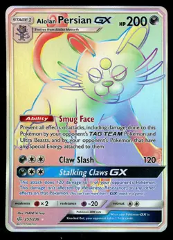 Pokemon Alolan Persian GX 257/236 Sun & Moon Cosmic Eclipse Rainbow Rare NM - Image 1