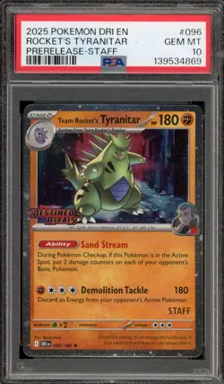 Pokemon Team Rocket's Tyranitar STAFF Destined Rivals Prerelease #096 PSA 10 - Image 1