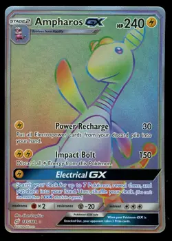 Pokemon Ampharos GX 185/181 Sun & Moon Team Up Rainbow Secret Rare Near Mint - Image 1
