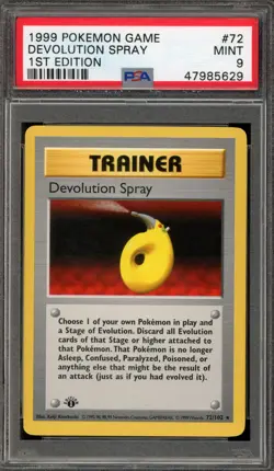 Pokemon Devolution Spray Base Set Shadowless 1st Edition Rare #72 PSA 9 Mint - Image 1