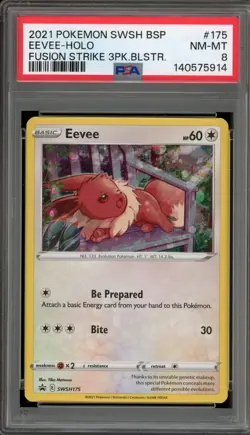 Pokemon Eevee Fusion Strike 3 Pk. Blister Black Star Holo Promo SWSH175 PSA 8 - Image 1